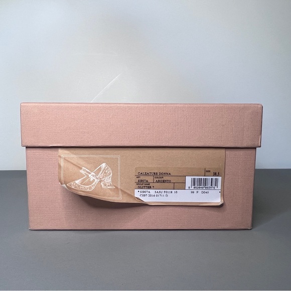 Miu Miu Silver Glitter Sparkle Mary Jane Block Heels 38.5 - Picture 10 of 12